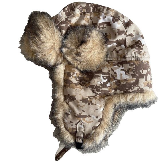 Nathaniel Cole Crown Cap Large Trapper Aviator Hat Camo Faux Fur - Picture 1 of 12